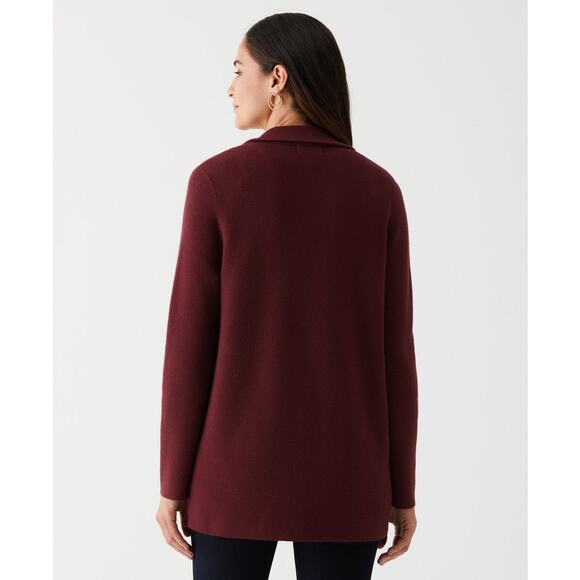 Ella Rafaelle Burgundy Knit Blazer Shacket Small Shacket Sweater Jacket - Picture 4 of 10